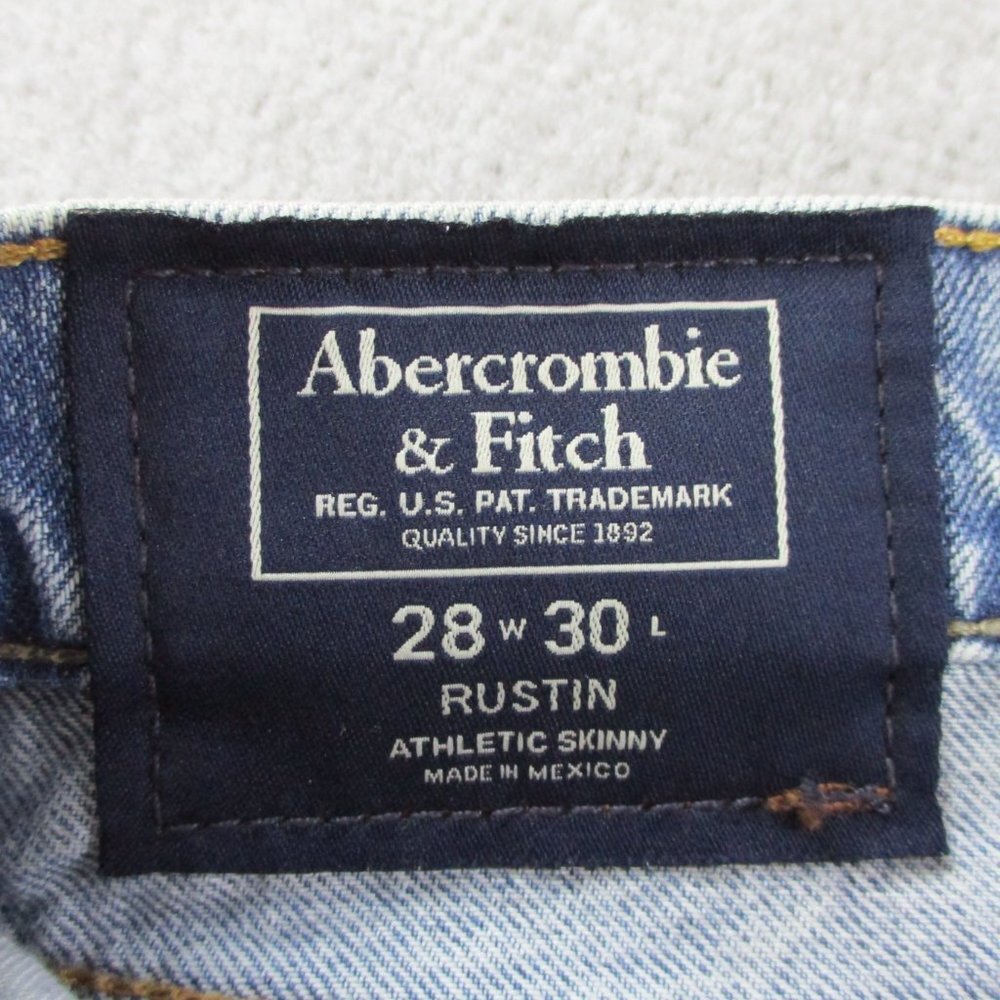 Abercrombie & Fitch Jeans Mens 28x30 Blue Denim Rustin Custom Painted ATL Hawks - Picture 10 of 11